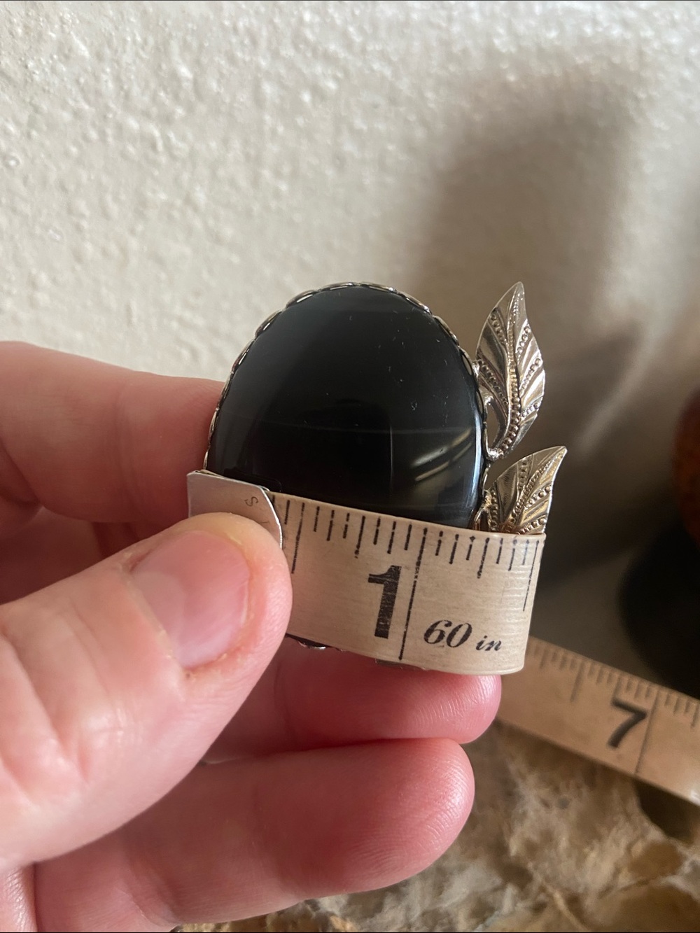 Vintage Natural Black Onyx Stone Broach - Picture 7 of 8